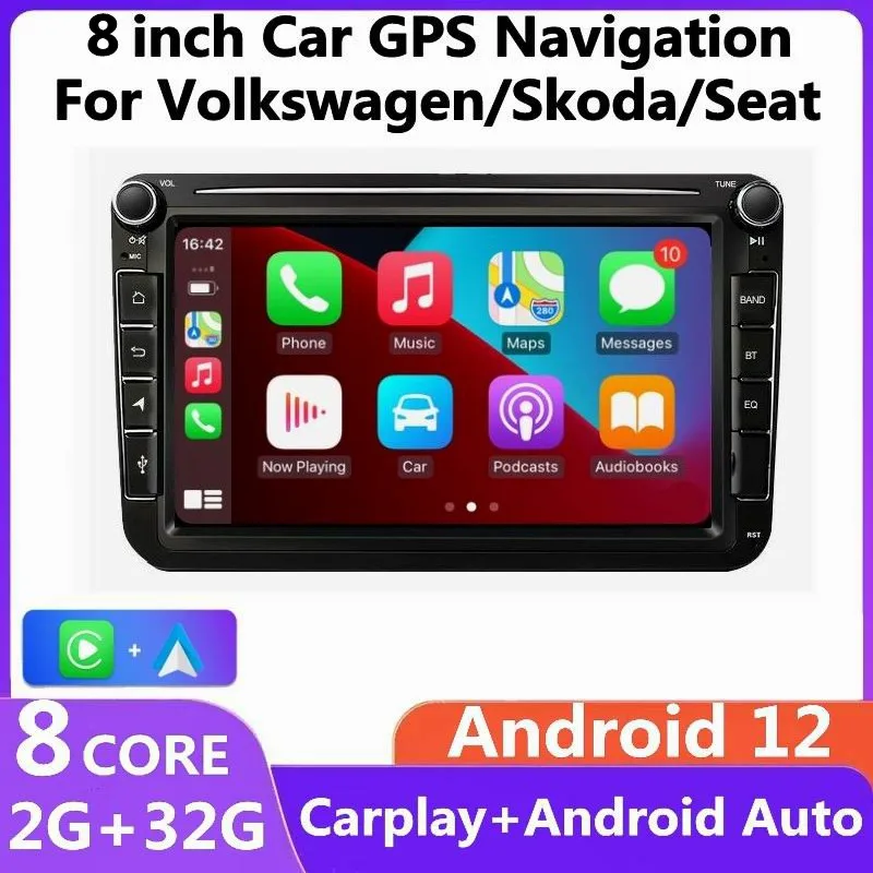 2Din 8' Android 12 Car Radio Carplay For Volkswagen Skoda Octavia Polo Golf Tiguan Passat B6 Jetta Beetle GPS  Navi