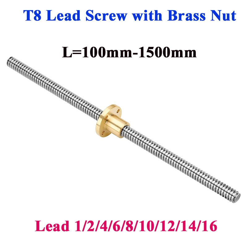 

T8 Lead Screw THSL-300-8D Trapezoidal Rod T8 CNC 3D Printer Lead Screw Thread 8mm Lead 1/2/4/6 Length 100-1000mm with Brass Nut
