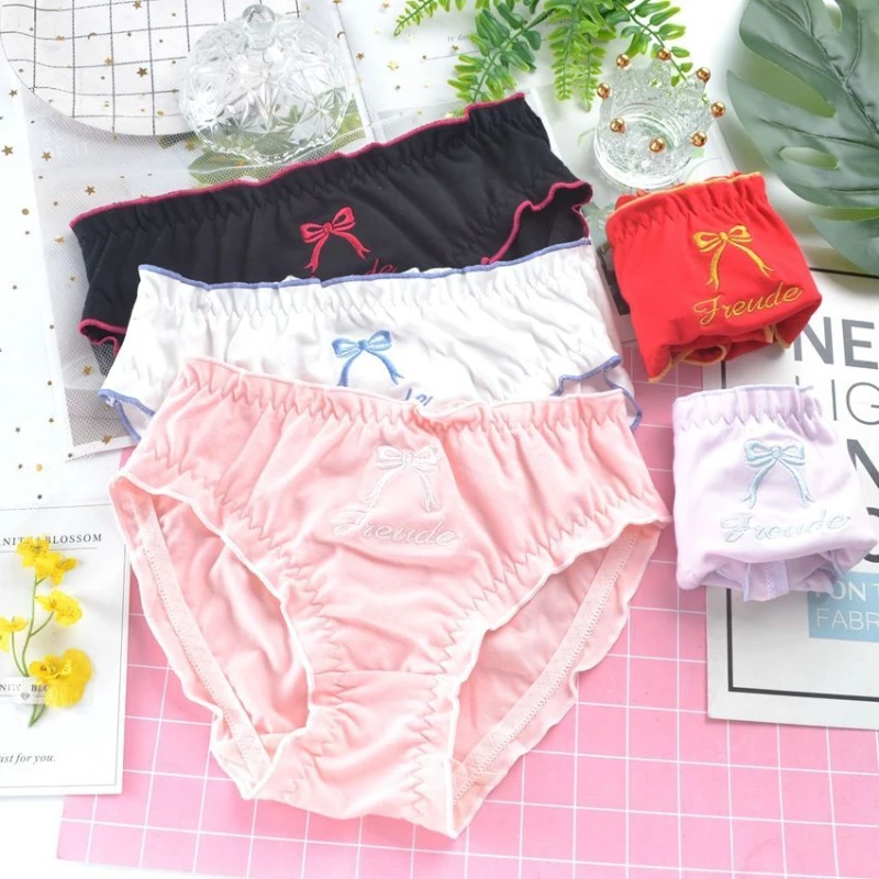 New Cotton Crotch Girl Panties Embroidered Bow Pants Letter Mid-waist Student Shorts Comfort Underwear Women Breathable Briefs