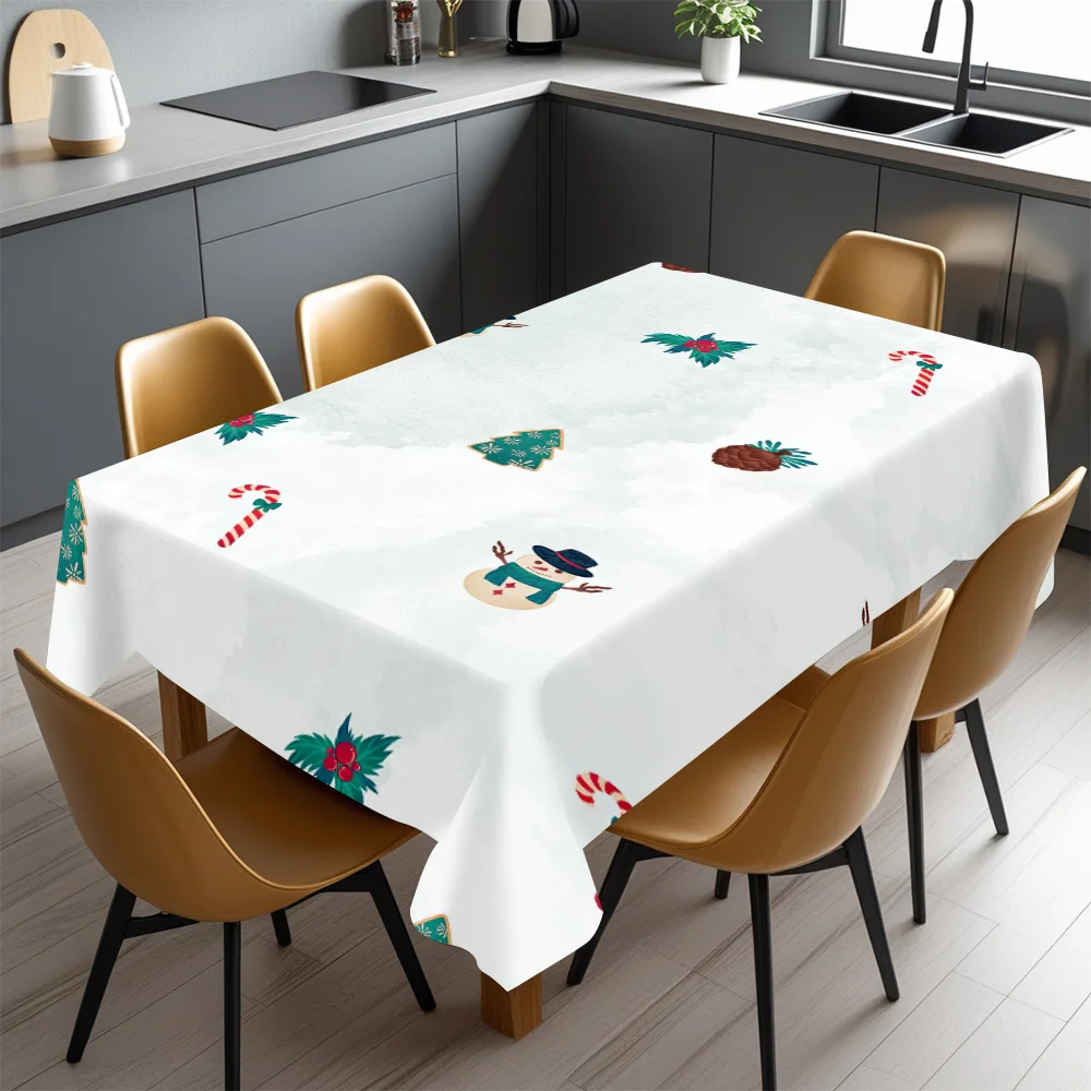 Cute Christmas Pattern Tablecloth Spill Proof Dust Cover for Dining Room Home Decor Festive Holiday Table Linen