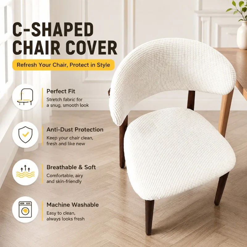 C Shaped Backrest Chair Cover Split Binding Strap Design Stain Dust Resistant Thick Elastic Seat Slipcover Easy Detachable