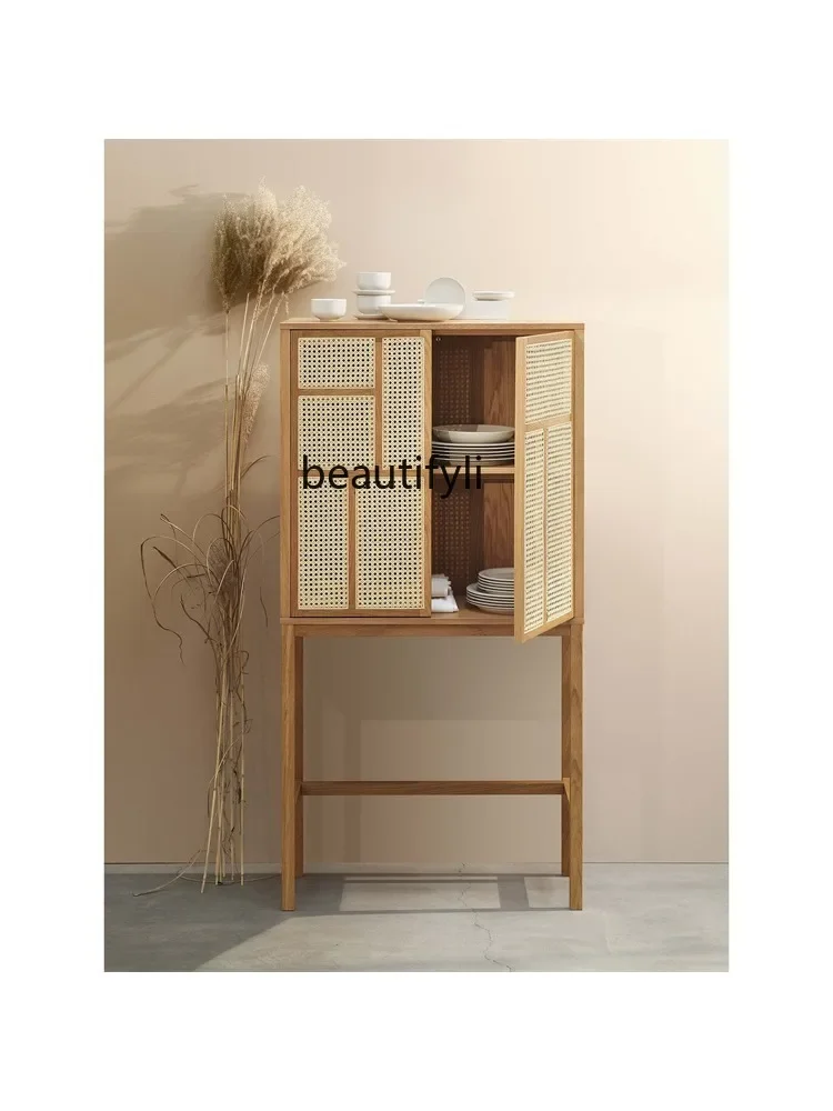 

07Chinese Meal Side Rattan Wine Cabinet Storage Tea Cabinet B & B Club House Model Room Designer Furniture