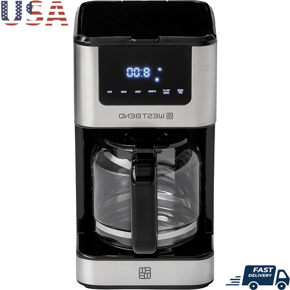 

Programmable Drip Coffee Maker 12 Cups Hot Iced Coffee Brew Strength Selector Auto Shut-Off Touchscreen Functions Ergonomic