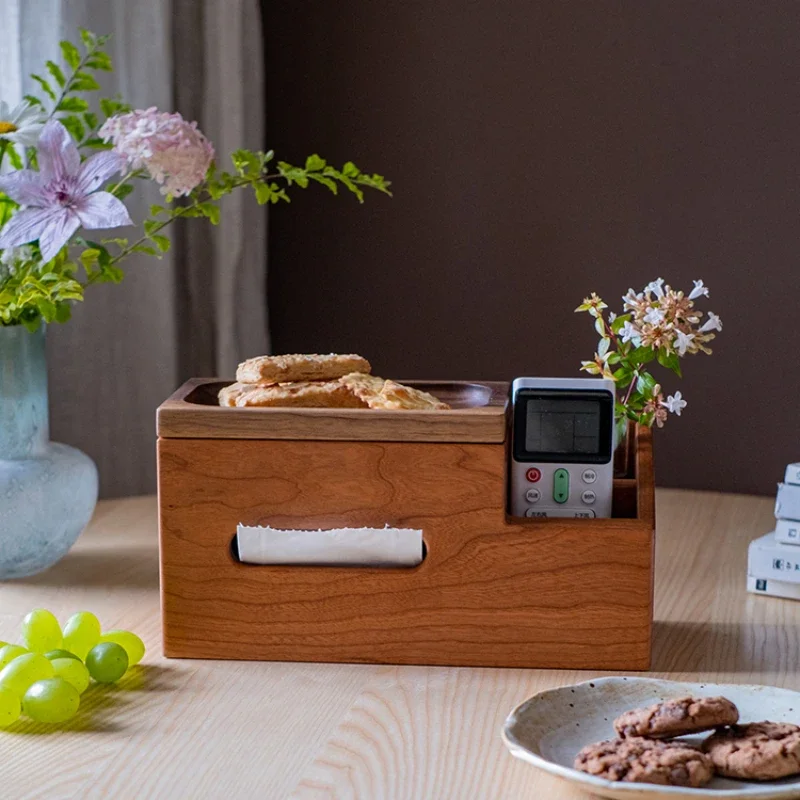 

Walnut Wood Tissue Box, Creative Tray for Remote Control Storage, Vintage Household Decor, Functional and Elegant Design