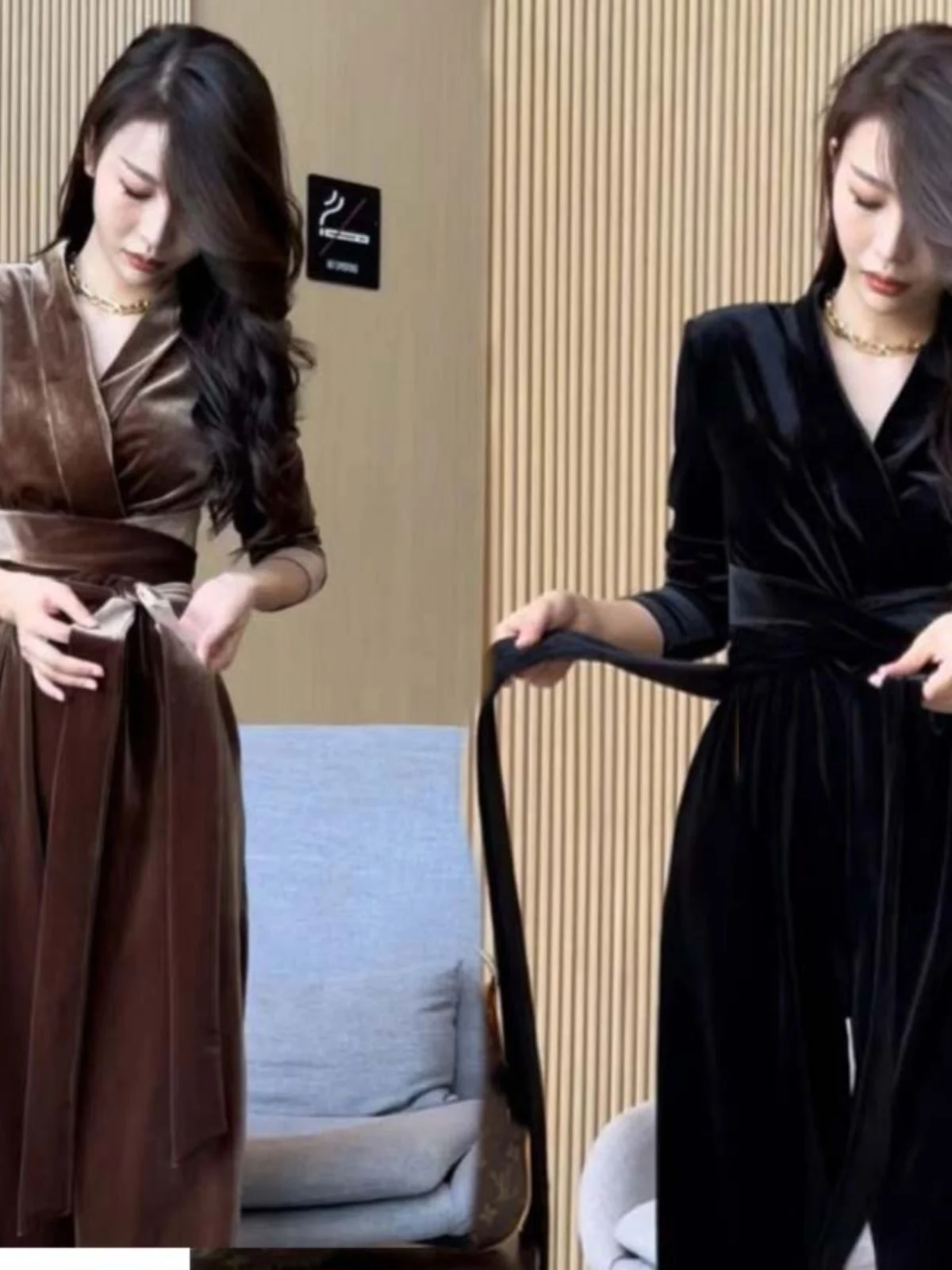 

Ele бархатные цельные брюки с поясом и высокой талией для похудения, простые широкие брюки с высокой талией, осень-зима, модные женские брюки