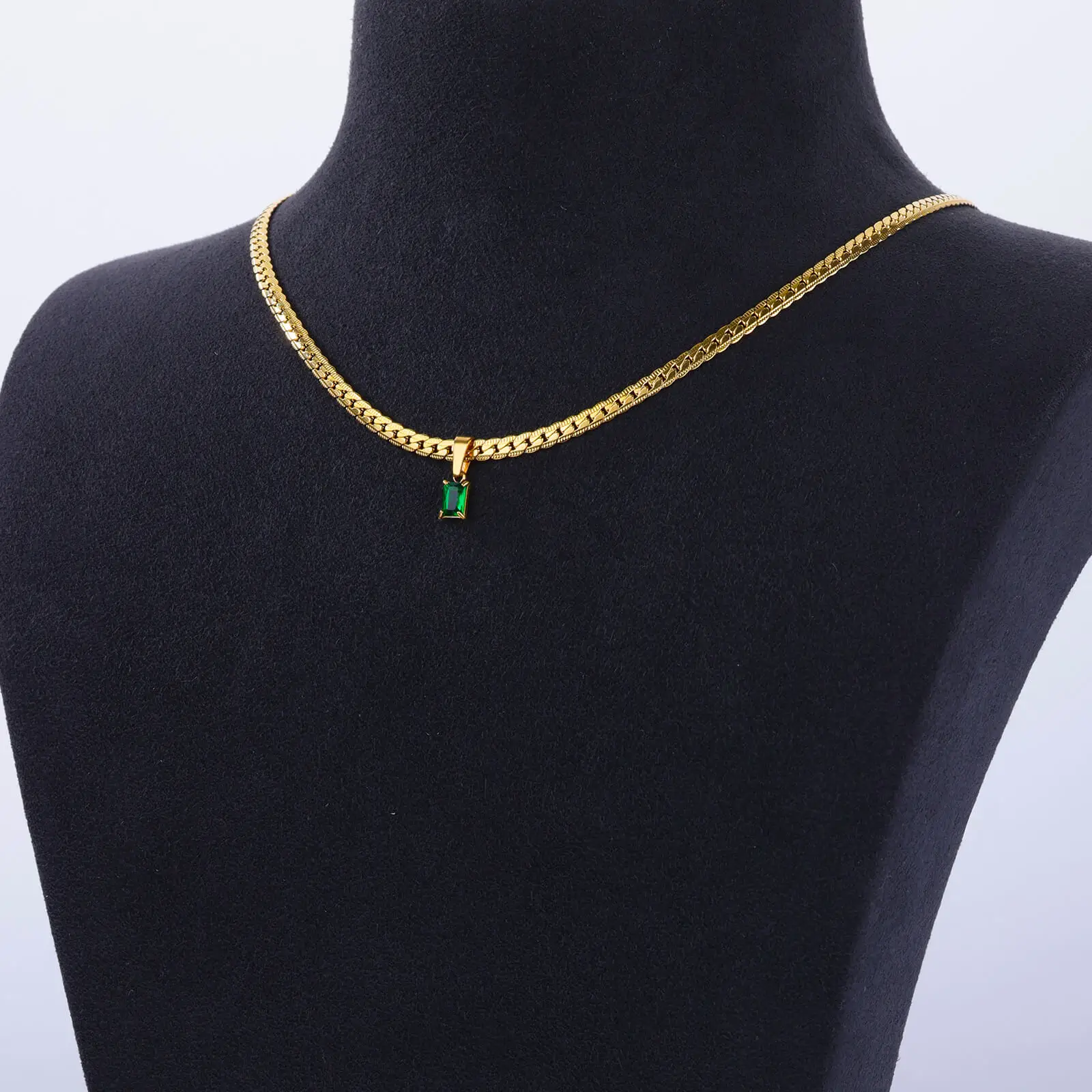 Green Cubic Zirconia Pendant Necklaces For Women Stainless Steel Chain Collar Necklace Fashion Temperament Jewelry