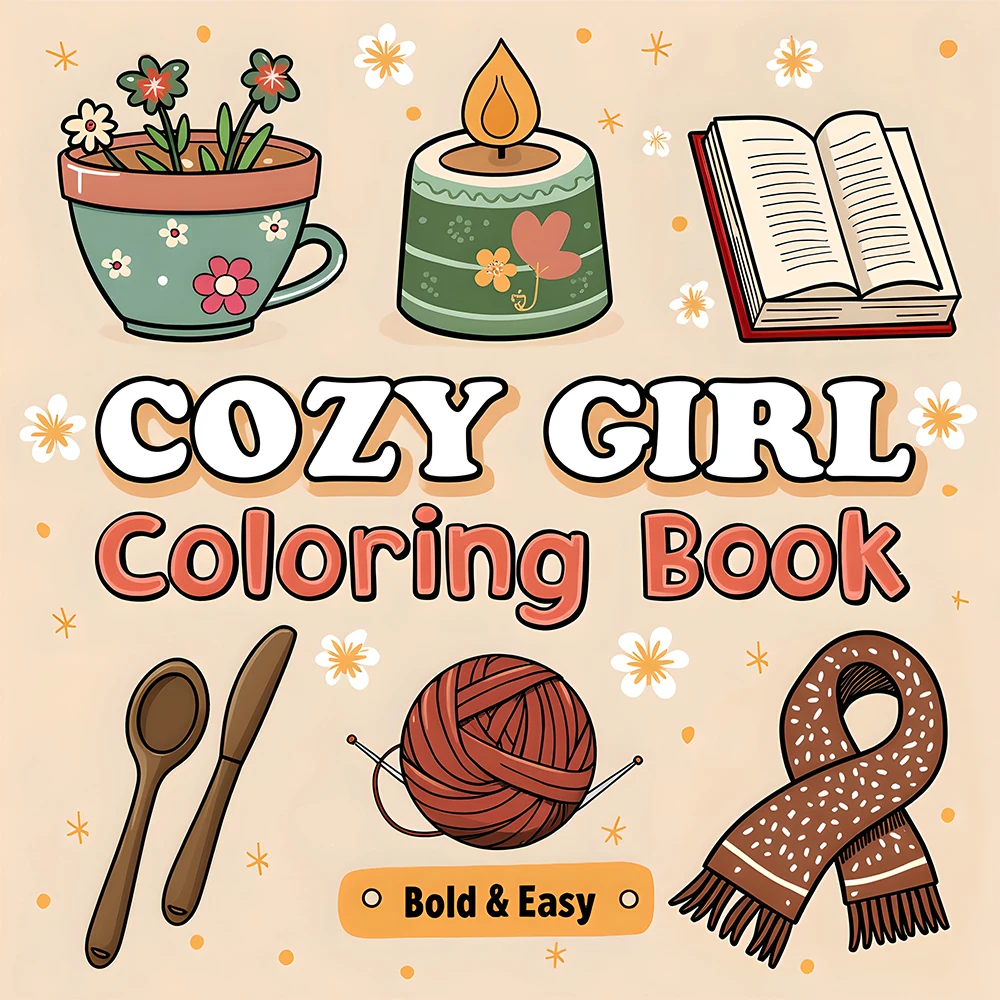 COZY GIRL Bold-easy Patterns Coloring Book for Adults Cute Drawing Book Perfect Gift for Party and Birthday
