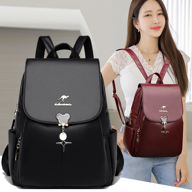 Woman's Fashion Backpack Leather Shoulder Bag Simple Handbag Multi-functional Outdoor Travel PU Soft Backpack Girls Schoolbag