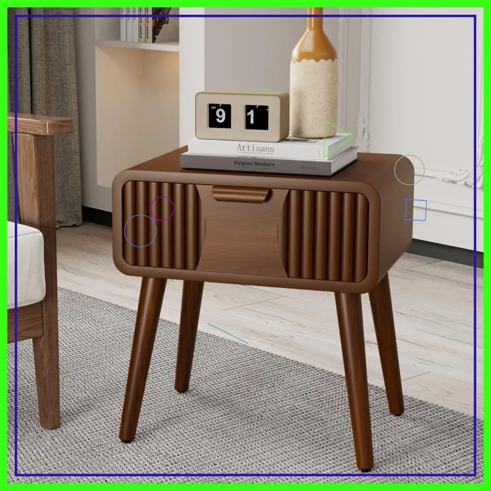 

Винтажная тумбочка MCM с ящиком для хранения, деревянный торцевой столик для спальни, гостиной (коричневая полоска)