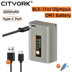 BLX 1 BLX-1 Battery for Olympus OM1 OM System OM-1 2600mAh BLX1 Battery + USB Type-C Port Mirrorless Camera OM1 MARK II OM 1 MK2