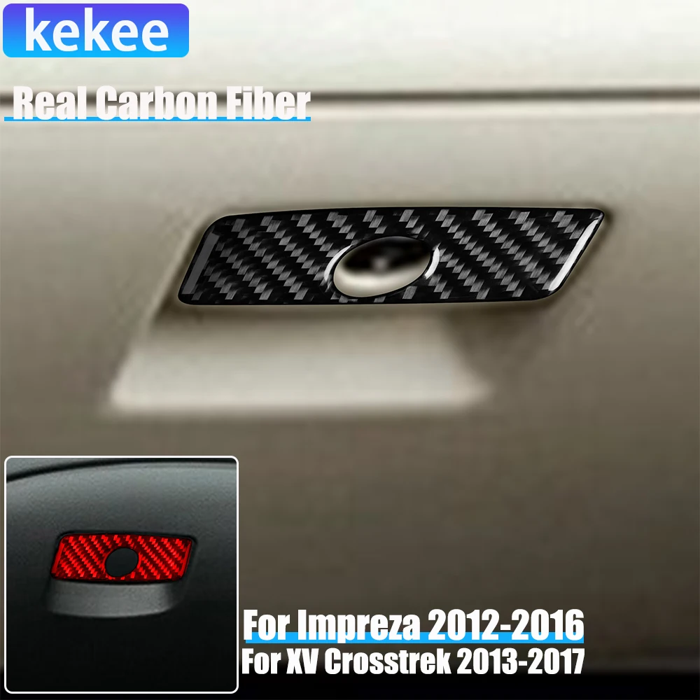 ألياف الكربون الحقيقية اكسسوارات السيارات قفاز تخزين غطاء مقبض ملصق لينة لسوبارو امبريزا 2012-2016 XV Crosstrek 2013-2017