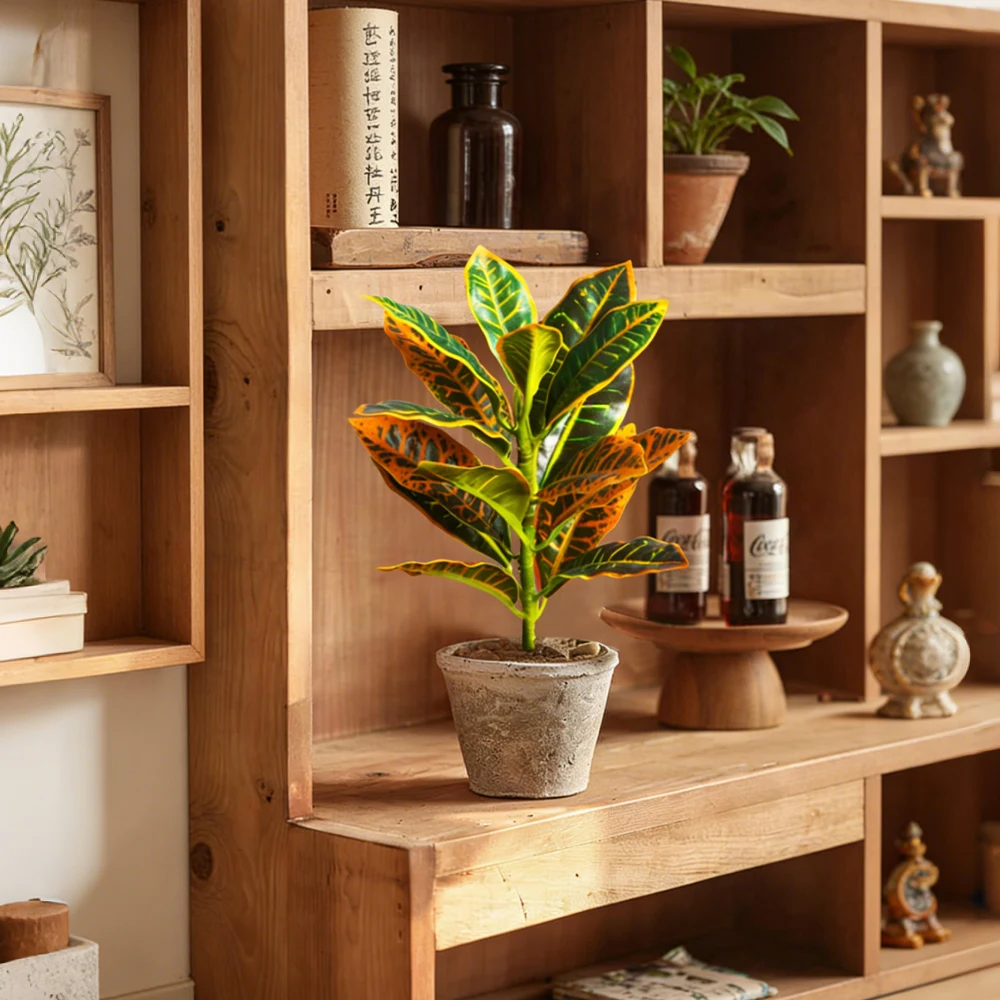24-41cm Künstliche Pflanzen, künstlicher Ficusbaum, tropische Codiaeum-Zweige, Kunststoff-Magnolienpflanze, geeignet für die Dekoration von Zuhause und Büro. – Detail 4