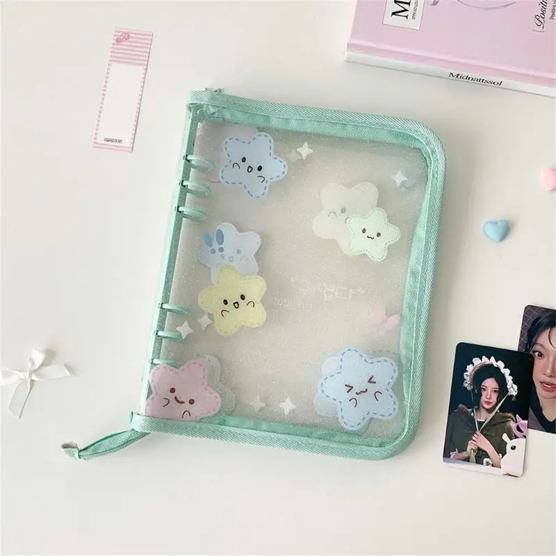 E8BD Clear Cartoon Pattern Zippered Album Cover For 3Inch Card Size Binder 6 Rings Cover Refillable Notebook Shell Gift