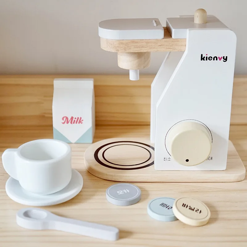 Wooden Kids' Kitchen Play Set - Realistic Toy Appliances: Bread Maker, Coffee Blender, Juicer & Cooking Tools for Pretend Play