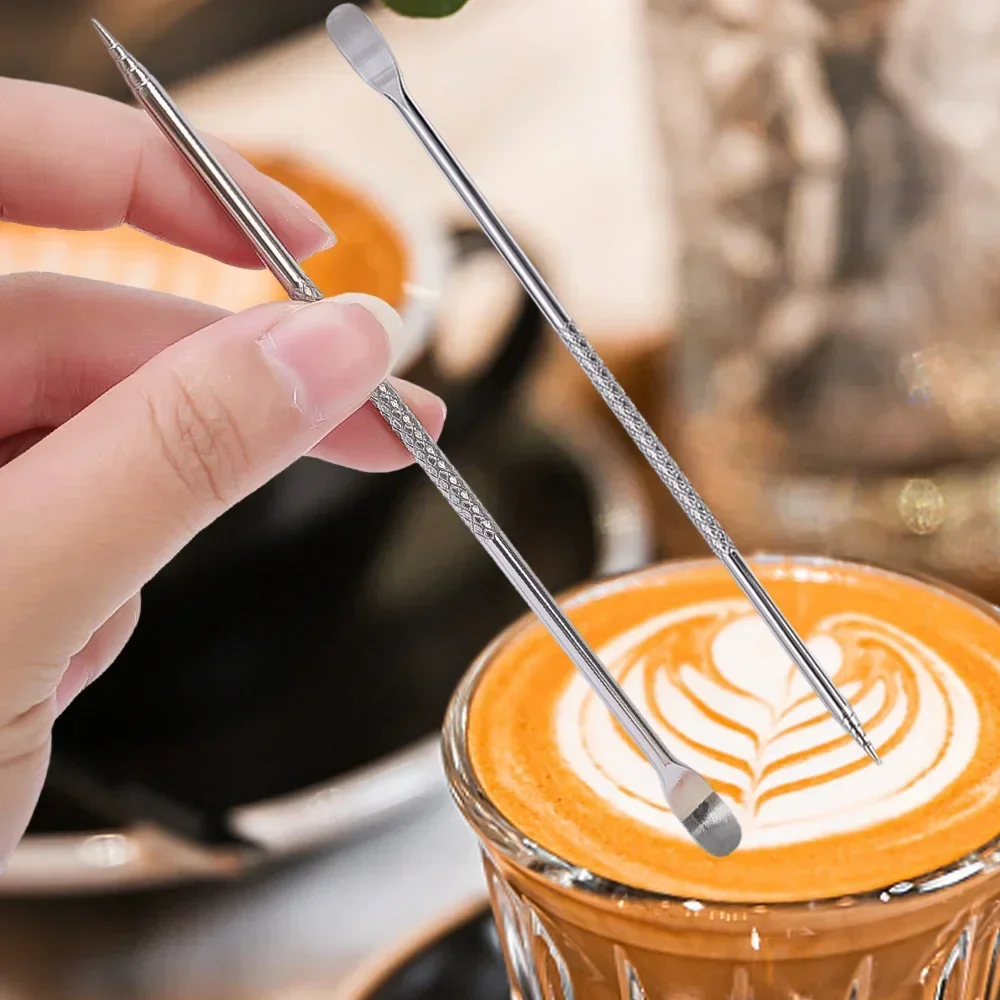 10/1Pcs Double Head Coffee Art Pen Stainless Steel Coffee Stitch Barista Cappuccino Espresso Coffee Decorating Fancy Cafe Tool