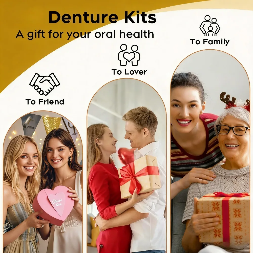 L Silicone Dentures Full Set – Natural Upper Lower, Instant Confident Smile CK848