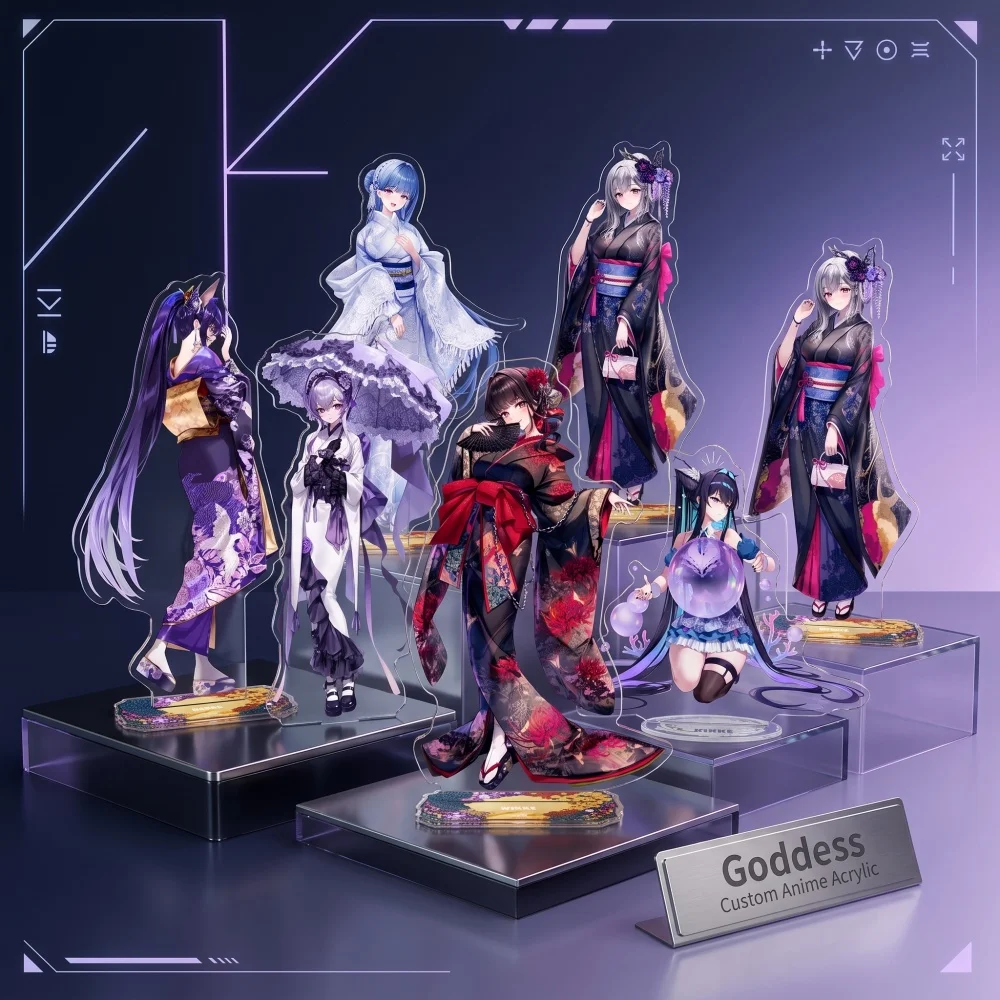 Sci-Fi Mecha Girls Acrylic Stand Figure Keychain Tactical Dress Uniform Rapi Anis Neon Anime Character Merch Desktop Decor