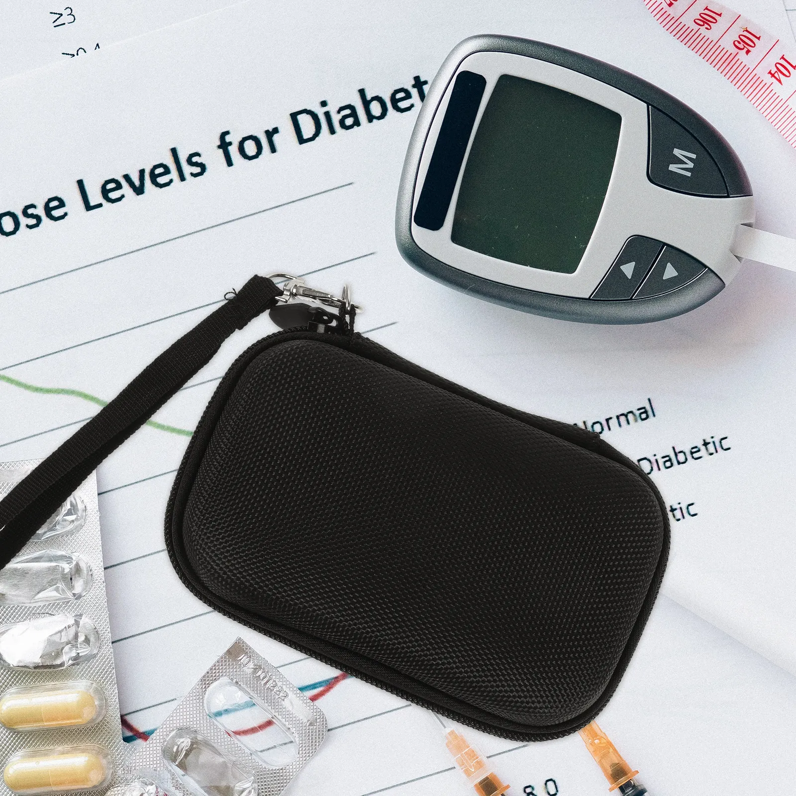 

Diabetes Supply Bag Stylish Glucose Meter Carrying Case with Multi-Compartment Design Secure Fit for Meter Strips Insulin Pens
