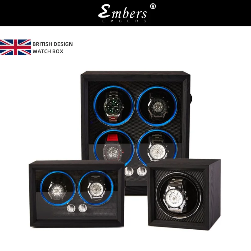 Embers Black Watch Box 1 2 4 Slots Watch Winder for Automatic Watches with Ambient Lighting
