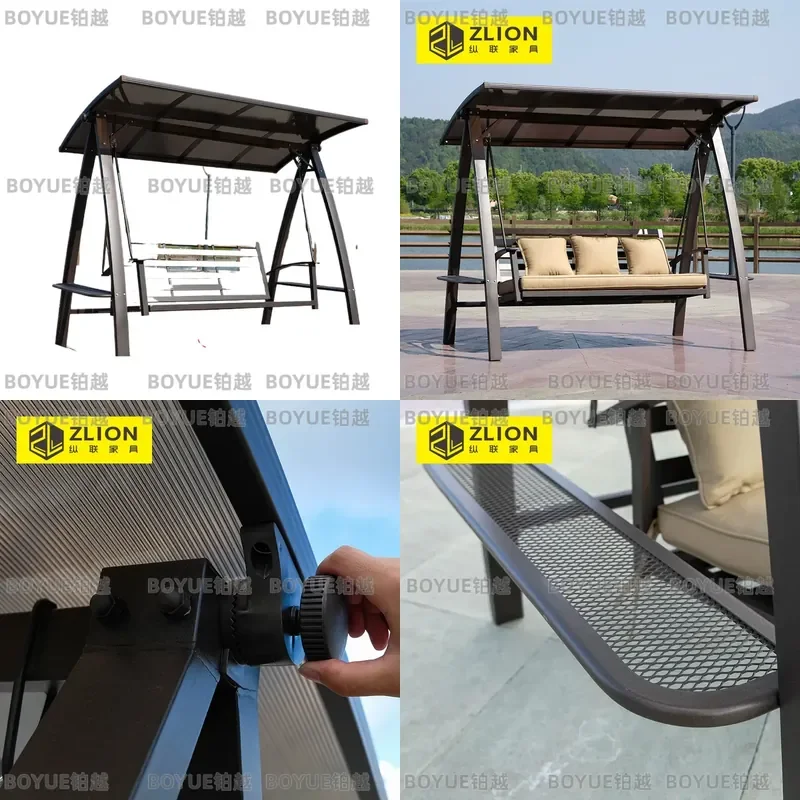 Outdoor Solar Cast Aluminum Hanging Swing Chair Double Rocking Seat Rainproof Garden Balcony Patio Furniture for Two