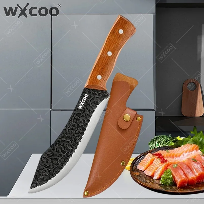 WXCOO Stainless Steel Chef Boning Knife Butcher Wood Handle Hand Forged Rust Resistant Kitchen Fish Filleting Knife with Sheath