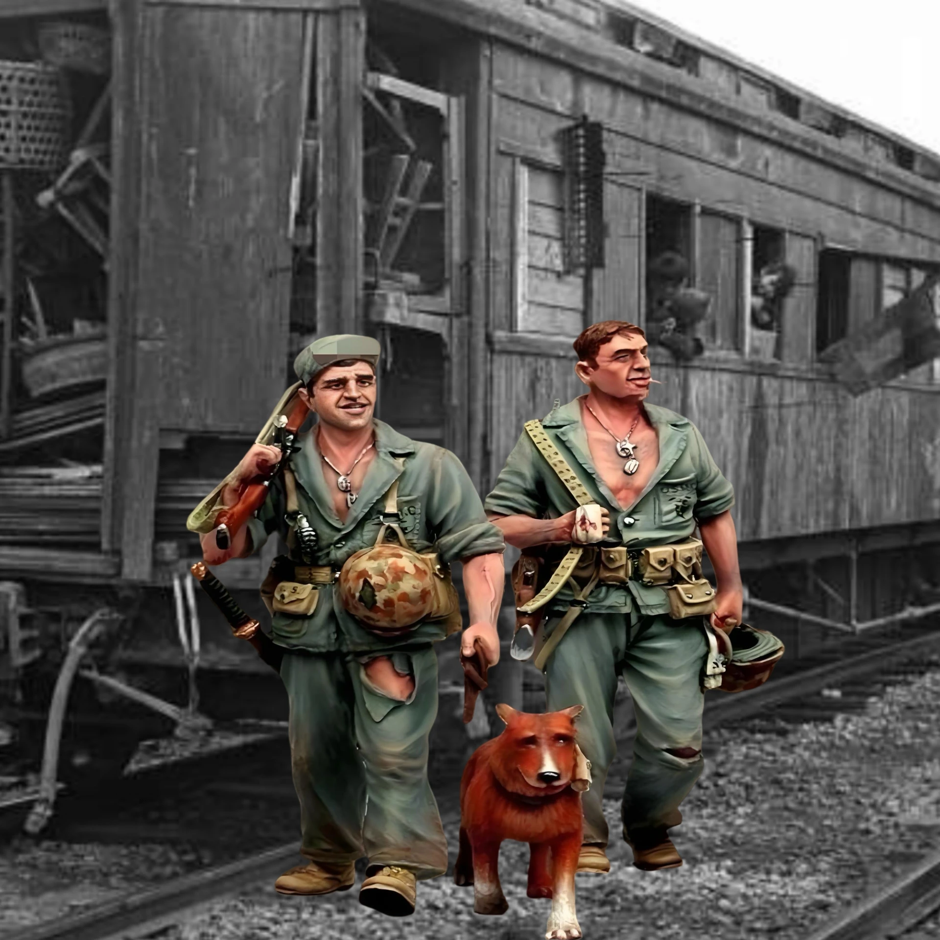 

1/35 WWII Marines with Dog Resin Model (2 Figures), Military Theme, Unassembled and Unpainted, In Stock