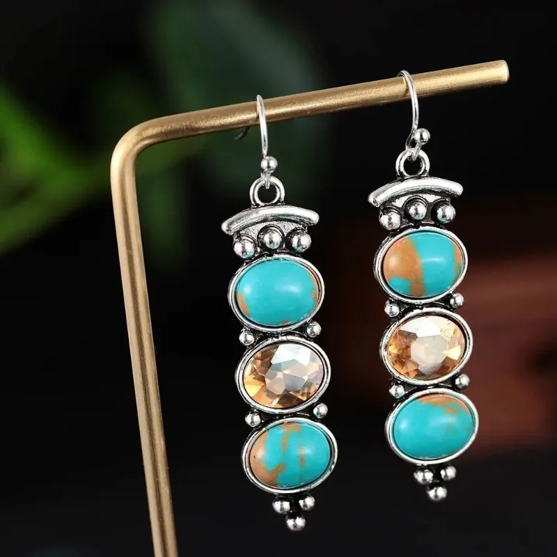 2024 New Niche Vintage Engagement Wedding Vintage Jewelry Multi-gem Earrings Turquoise Moonstone Amethyst Earrings