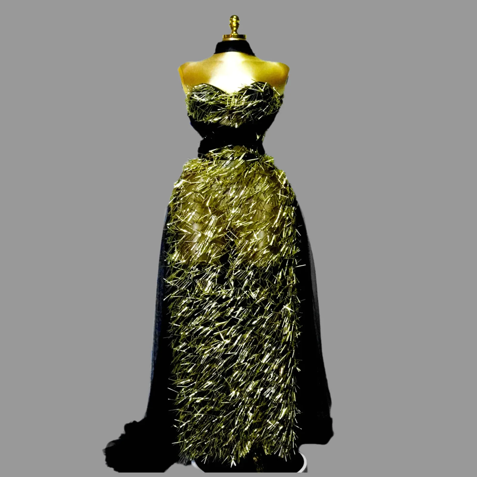 

Sexy Sparkly Gold Rivet High Split Backless Dress Women Evening Prom Gown Red Carpet Stage Photoshoot Nightclub Showgirl Wear