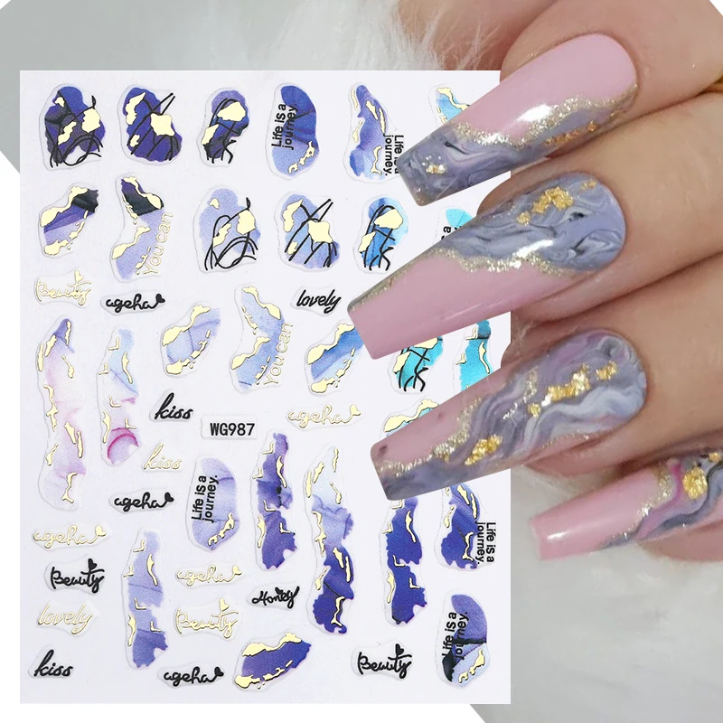 1PCS Y2K Nail Art Stickers Bronzing Marble Nail Art Decals Press on Nails Abstract Lines 3D Stickers Nail Art Decoration