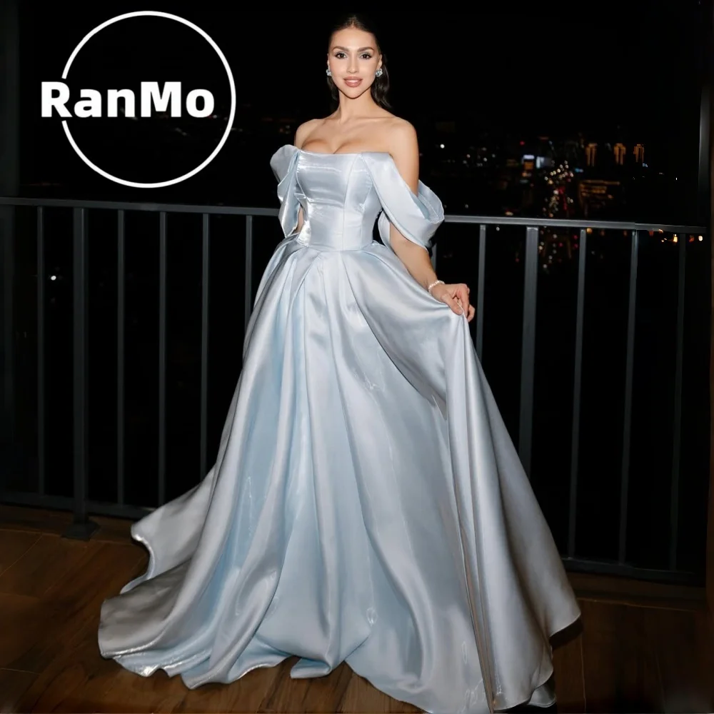 Ranmo  Customized Sparkly Satin Boat-neck A Line Formal Elegant New Prom Party Dress Lace-up Floor-length Evening Dresses 2026