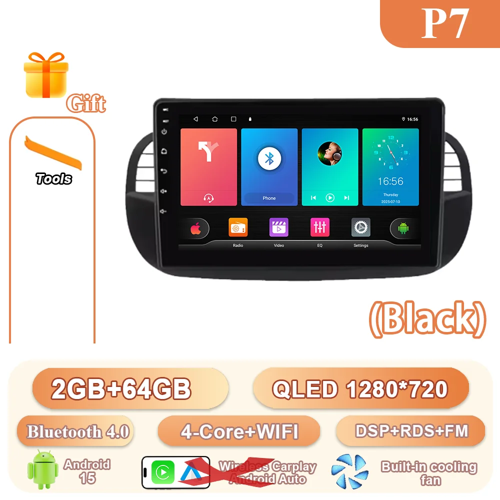 9 ''Android 15 Autoradio Stereo Voor Fiat 500 2007-2015 Auto GPS Navigatie Stuurbediening Multimedia Carplay 4G + WIFI