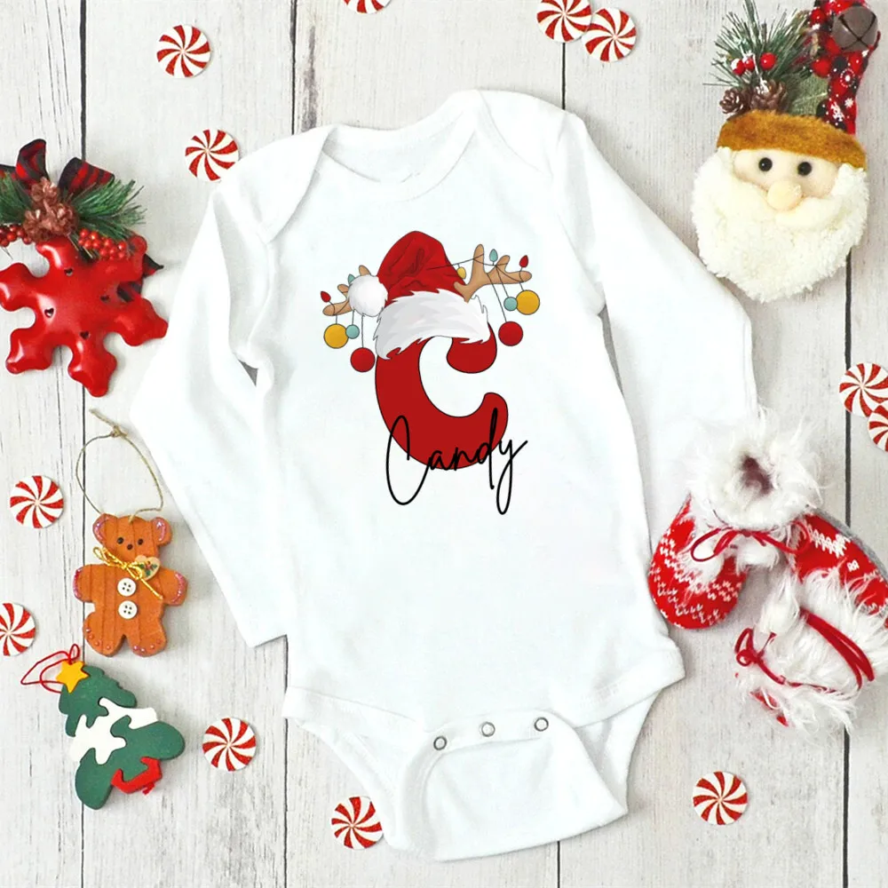 Personalized Letter with Name Baby Bodysuit Infant Christmas Party Infant Outfits Newborn Jumpsuit Toddler Xmas Clothes Gifts