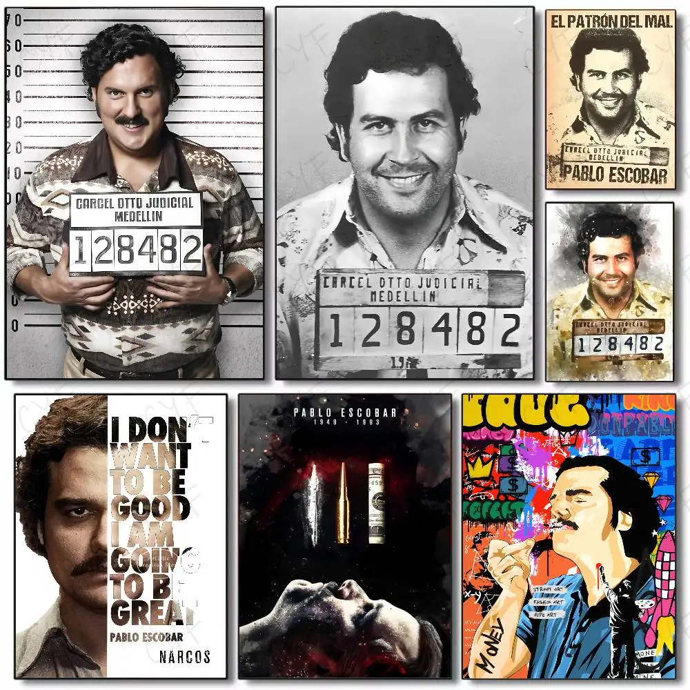 

Lord Pablo Escobar Narcos Mugshot Poster Waterproof Vintage Movie Posters High Quality Wall Art Print For Room Decor Gift