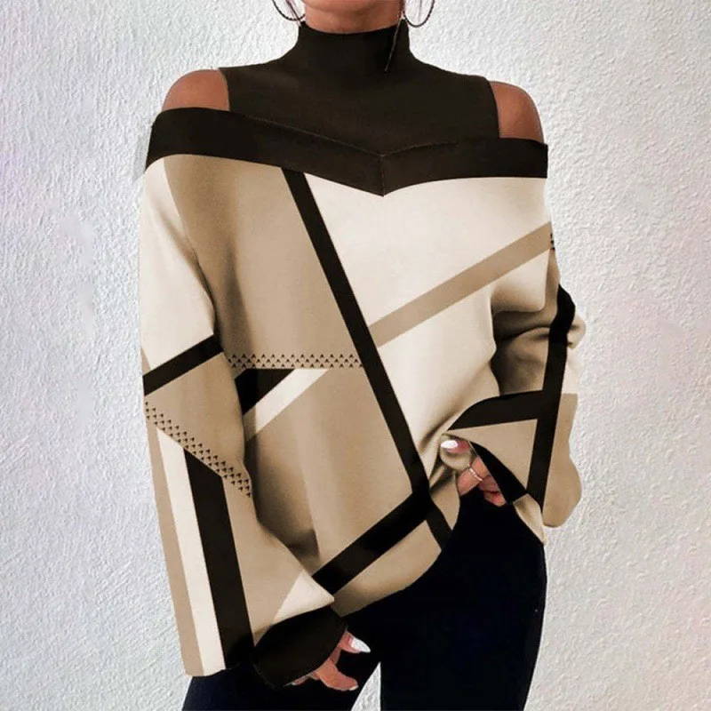 Printed Pullover Top Regular Fit Intellectual Style with Long Sleeve T Shirts Elegant 3D Effect Pattern Spring for Women