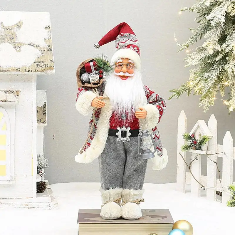 Christmas Santa Claus Figure Standing Santa Claus Figurine Tabletop Centerpieces With Bag 18 Inches Holiday Decoration Santa