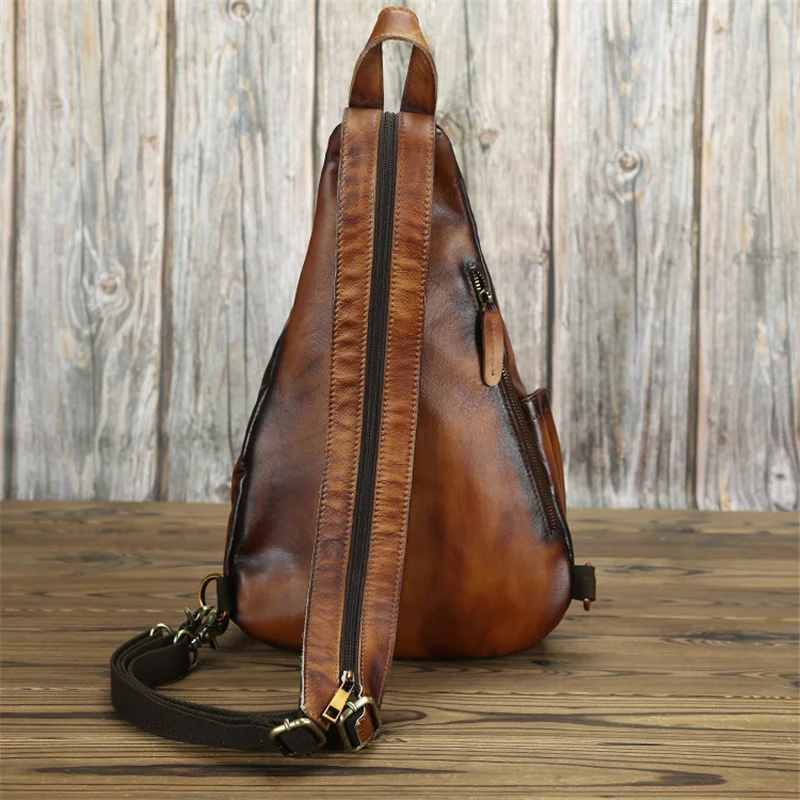 Newsbirds Lastest Style Leather Chest Bag Vintage Single Shoulder Bagpack Real Cowhide Male Crossbody Bag Chest Pack Bagpack