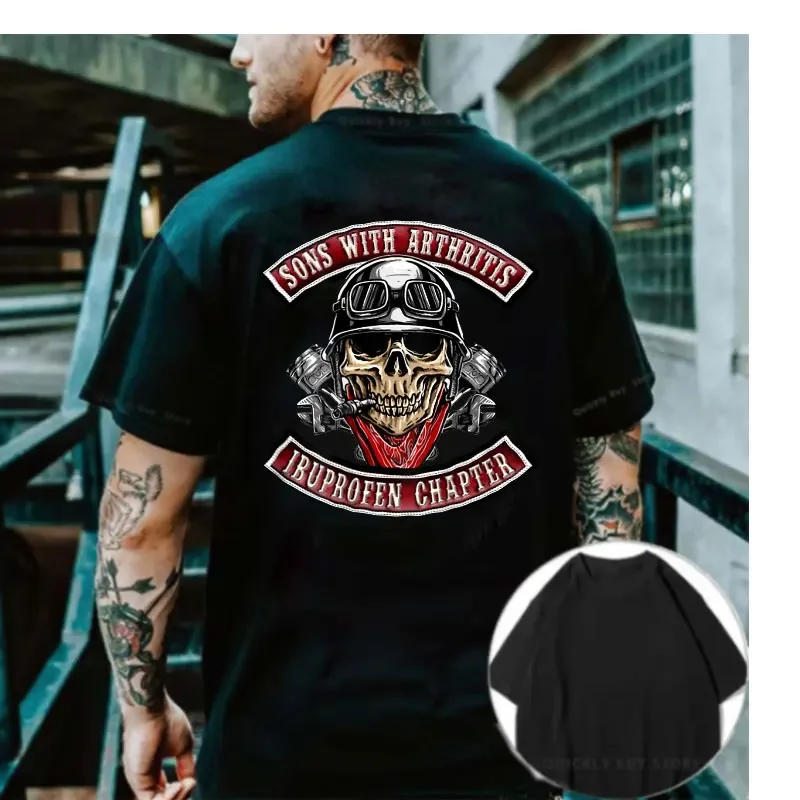 Son with Arthritis Ibuprofen Chapter Old Biker Motorcycle on Back Men Cotton TShirt Vintage Funny Design Printed T-shirt Tops