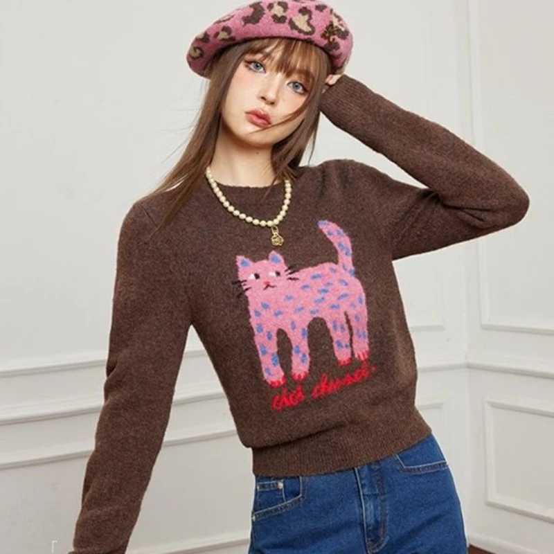 Deeptown Kawaii Sweater Women Animal Print Cartoon Knitted Pullovers Vintage Y2k Sweet Long Sleeve Cute Autumn Winter Jumpers