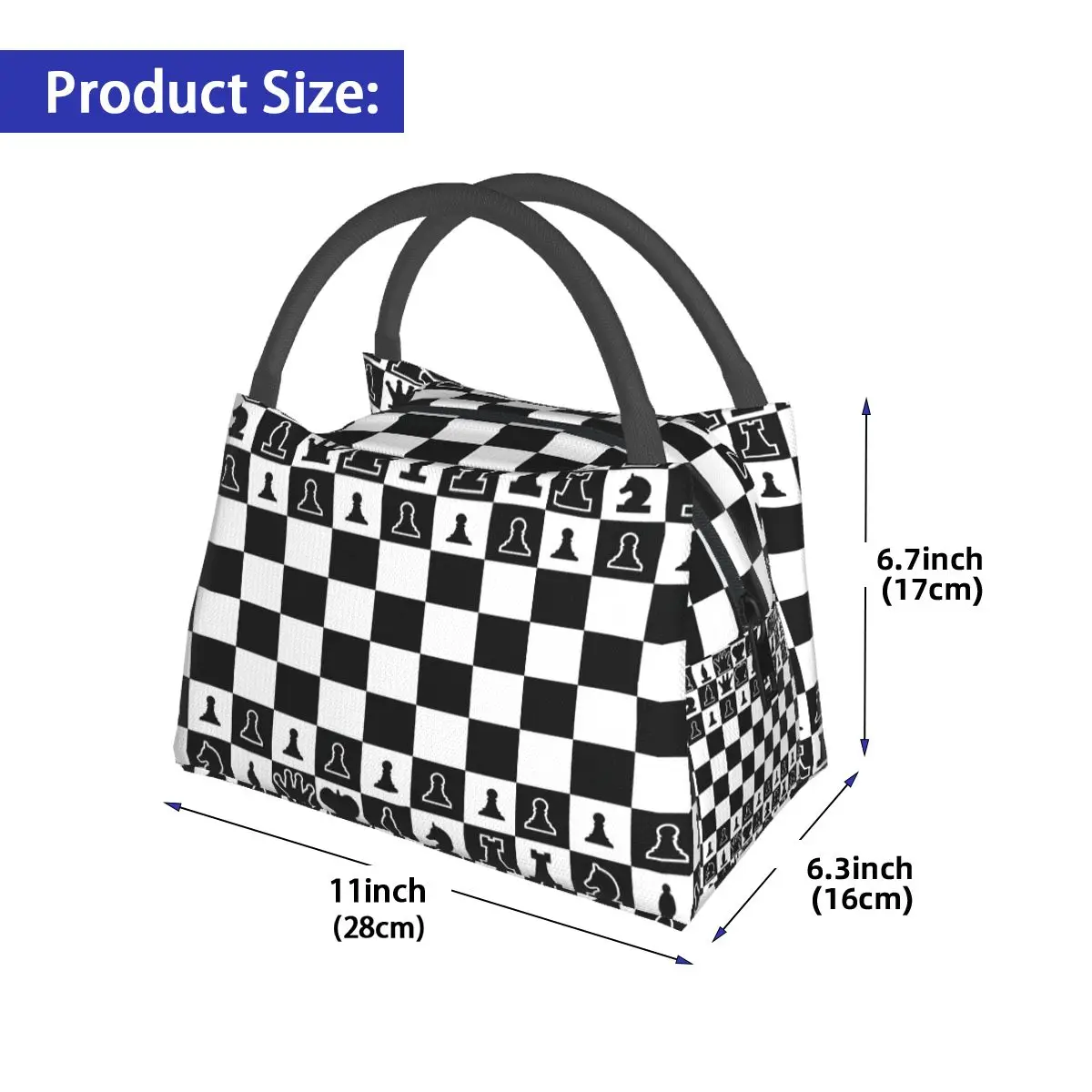 Chess Board Black And White Grid Checkered Insulated Lunch Bag for Women Kids Leakproof Food Boxes Thermal Lunch Box Tote