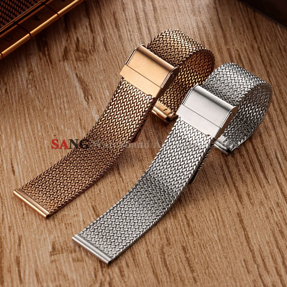 16mm 18mm 20mm Faltschnallen-Mesh-Uhrenarmband Edelstahl-Uhrenarmbänder Smartwatch Modisches Armband Metall Wasserdichtes Handgelenkband – Detail 7
