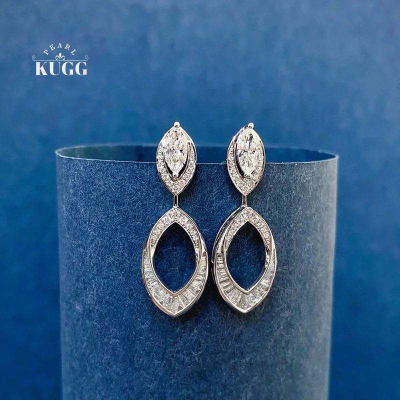 

KUGG серьги из 100% белого золота 18 карат, роскошные серьги-гвоздики с натуральными бриллиантами в форме маркизы для женщин, ювелирные изделия для вечеринок