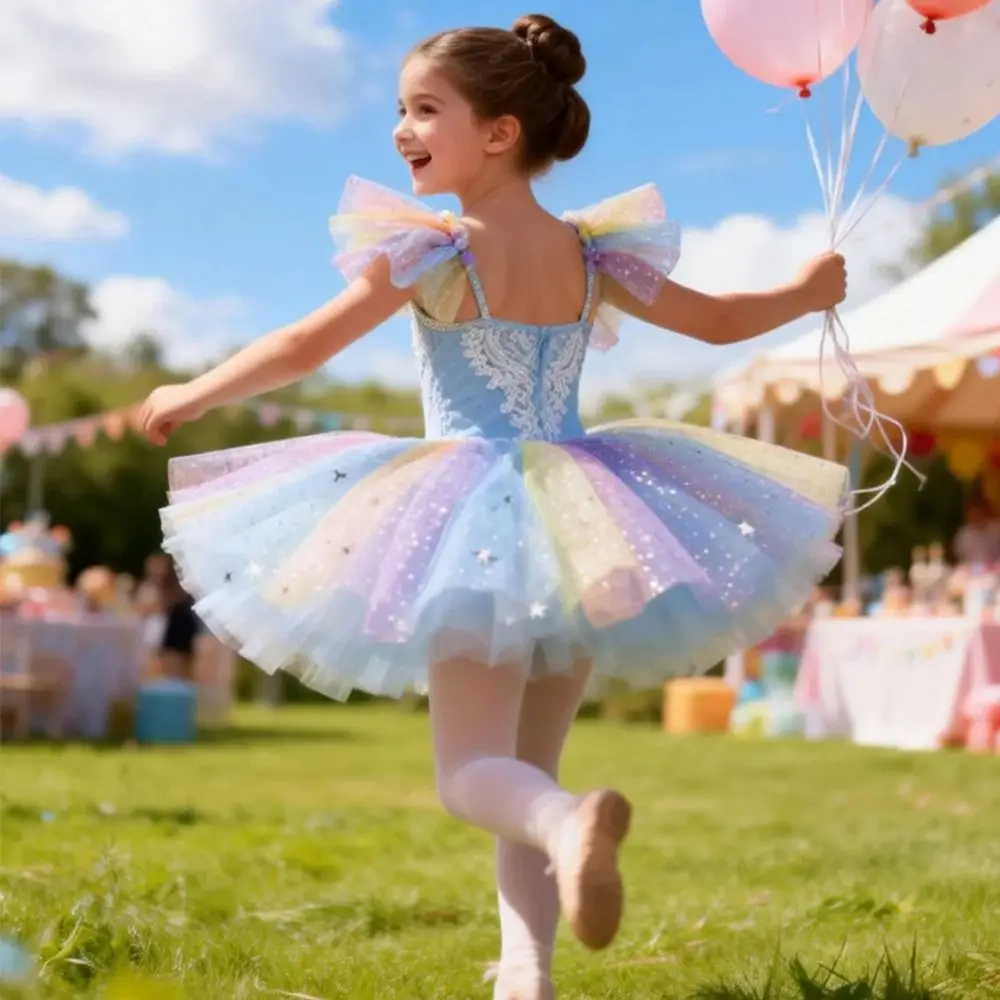 

Fashion Sequin Ballet Dress Modern Puffy Ballet Tutu Party Dress Rainbow Dance Costumes Dance