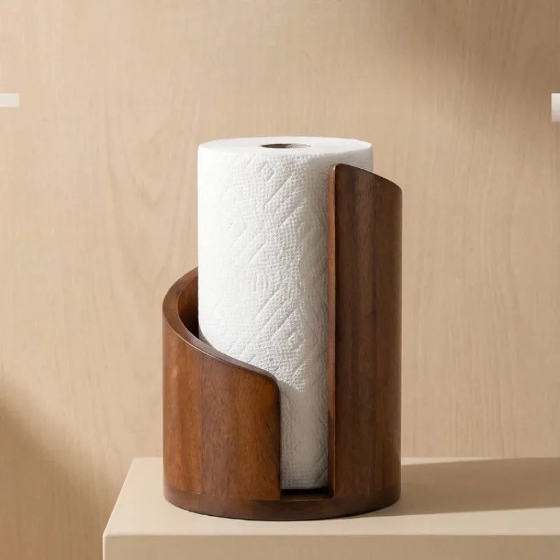 Countertop wooden paper towel holder vertical paper towel storage box round can hold large roll paper bedroom kitchen home