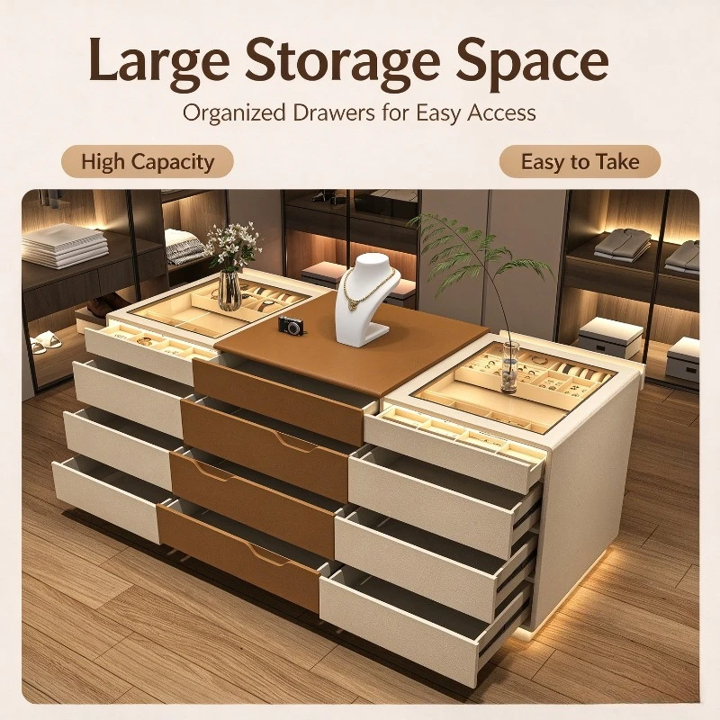 Nordic Creative Walk in Closet Island Cabinet Luxury High Capacity Storage Drawer Cabinet with LED Light Home Furniture FYMS
