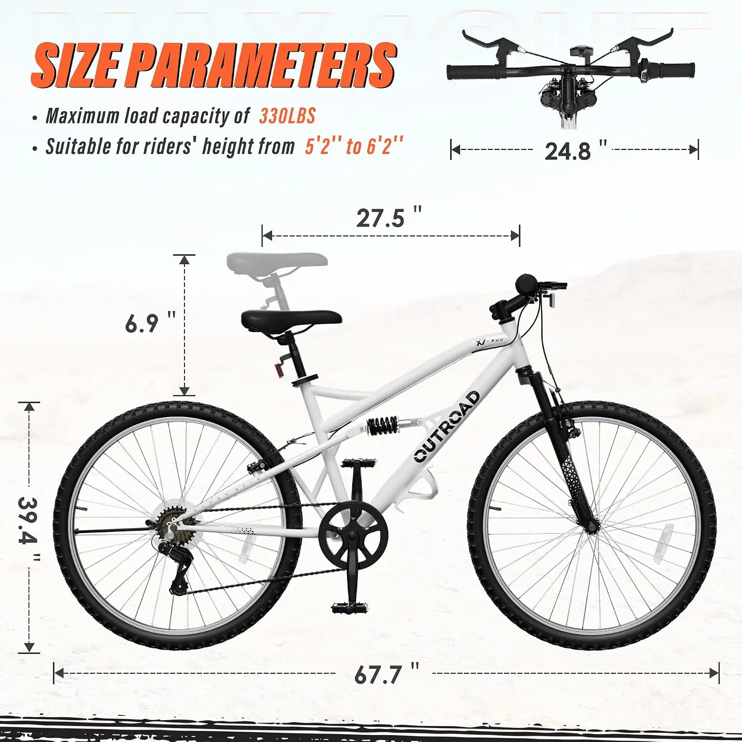 Mountain Bike, 26 inch Outdoor Cycling Bike, 7-Speed/High-Carbon Steel/V Brake MTB Bicycle, Adjustable Ergonomic Seat
