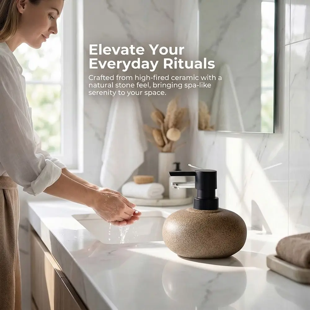 

Hand Sanitizer Stone-Textured Press Bottle Vintage Coarse Pottery Dispenser Ceramic Nordic Lotion Bottle Home-stay