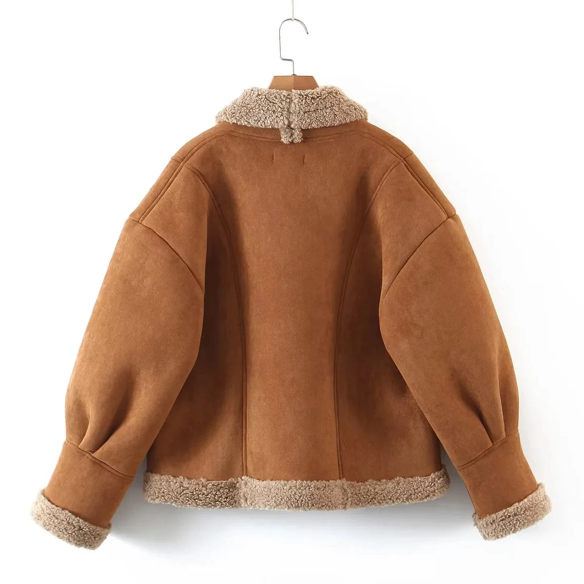 Jenny&Dave  Ins Fashion Vintage Brown Warm Coat Women Suede Lamb Hair Short Jacket