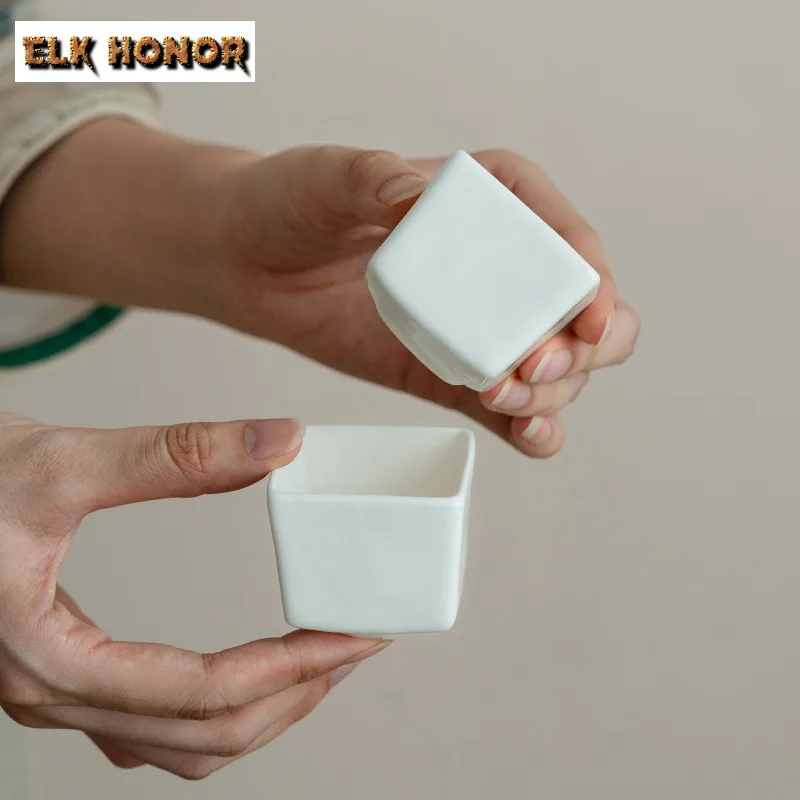 2pc/lot Boutique Plain White Porcelain Tea Cup Square Single Master Cup Men's And Women's Meditation Cup Tea Bowl Drinkware 50ml