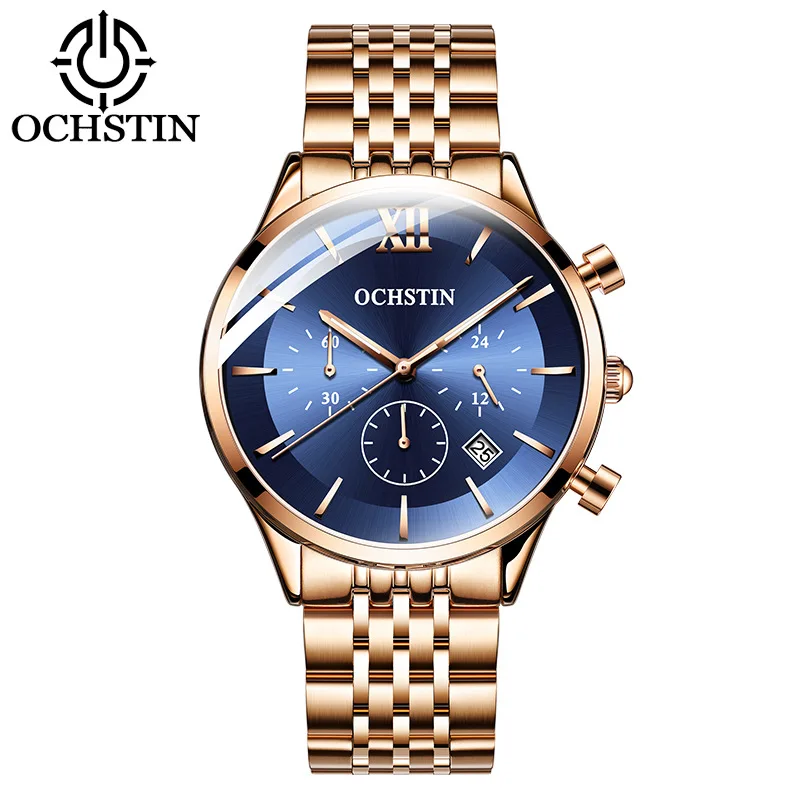 Ochstin genuine solid fine steel belt men's watch casual fashion multi-function running seconds quartz waterproof watch men