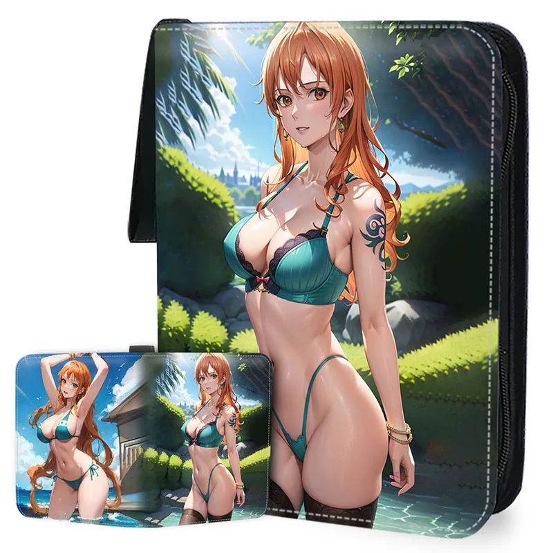 One Piece Cards Binder Holder Book Folder PU Skin Zipper Anime Cartoon Trading Card Binder Collector with 50 inner Pages